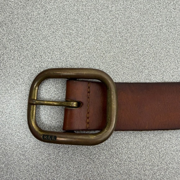 Lauren Ralph Lauren Leather Belt Womens XL Brown Brass Buckle 1.5in Casual Prep - Picture 2 of 12